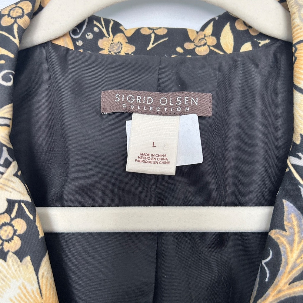 Sigrid Olsen Black and Yellow Floral Print Trench Coat - Picture 6 of 11